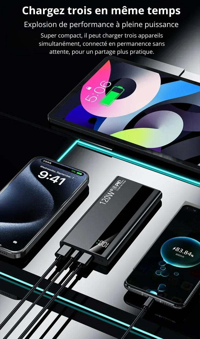 batterie externe haute capacite ultra rapide 50000 mah 120w 3 en meme temps smartgadgets