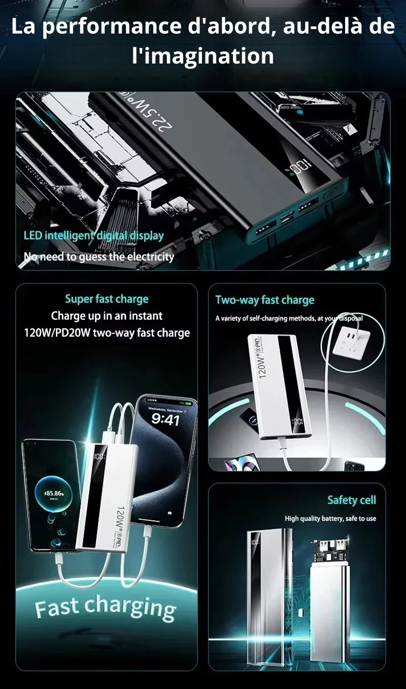 batterie externe haute capacite ultra rapide 50000 mah 120w performance imagination smartgadgets