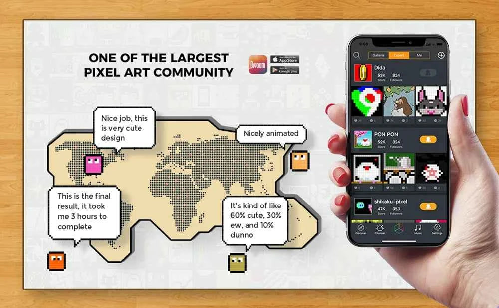 Divoom Ditoo – haut-parleur Portable Bluetooth rétro Pixel Art, alarme-réveil, panneau d'affichage LED, cadeau d'anniversaire, décoration de la maison