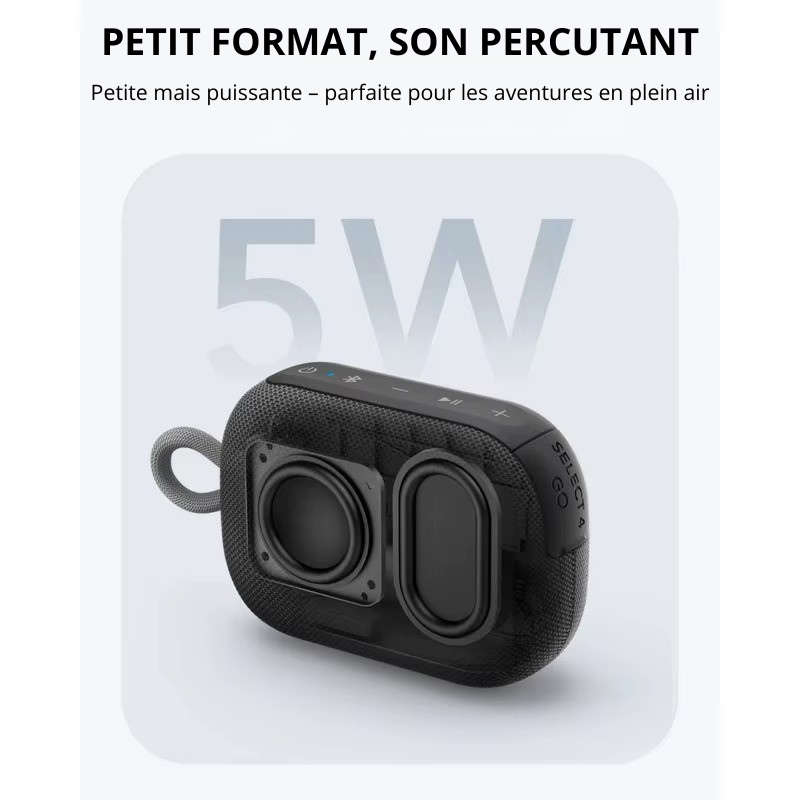 Soundcore Select Haut-parleur Bluetooth 4 Go, ultra portable, jusqu'à 20 heures de lecture, étanche IP67 et anti-poussière