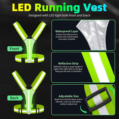 Gilet de course Étanche Réfléchissant LED Sécurité Nocturne