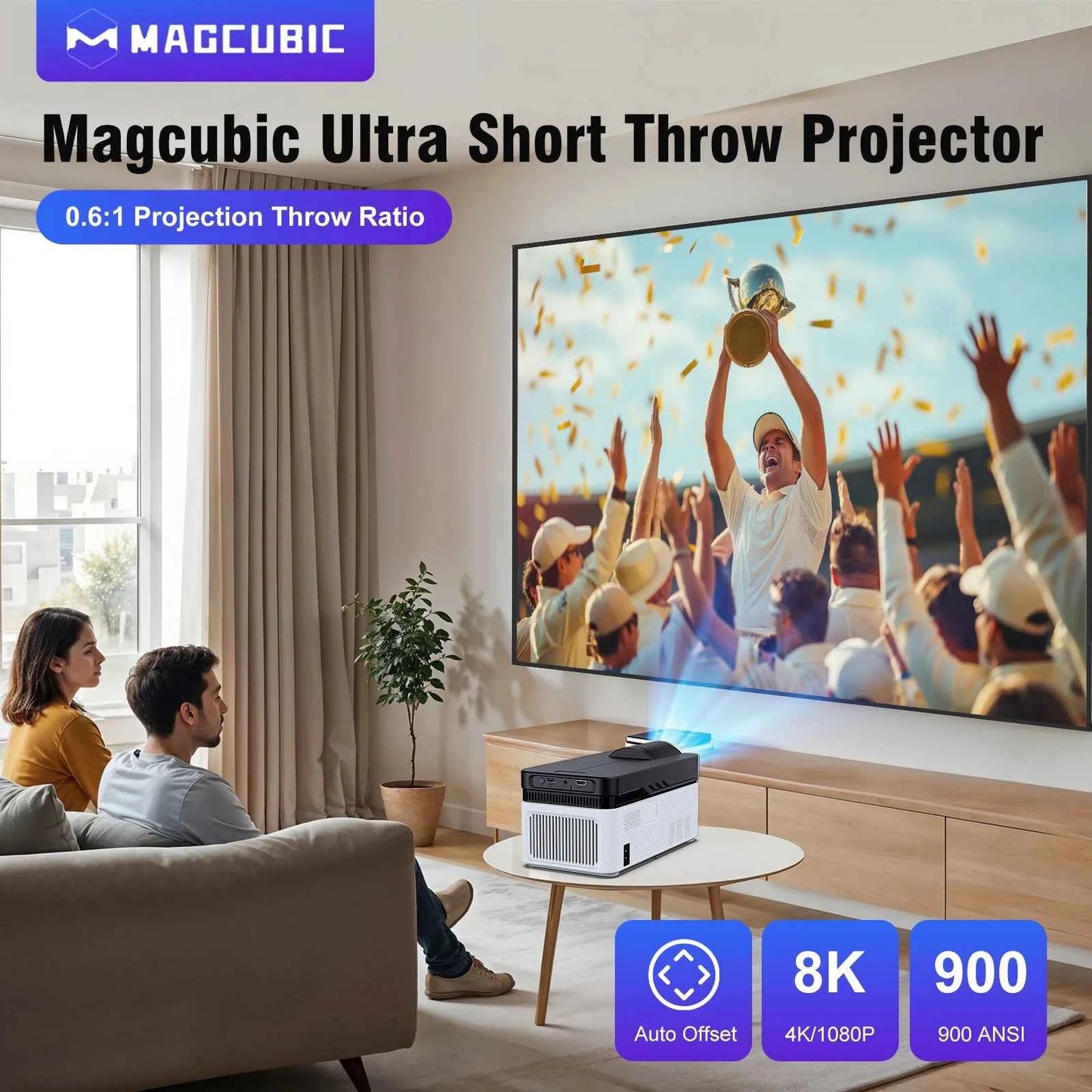 Magcubic-Projecteur HY450 à jet ultra court, avec décalage automatique 1080P 8K, mise au point électronique 900 ANSI WiFi6 BTAllemands Allwinner H716 Voice