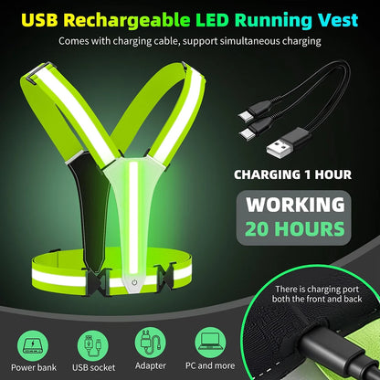 Gilet de course Étanche Réfléchissant LED Sécurité Nocturne