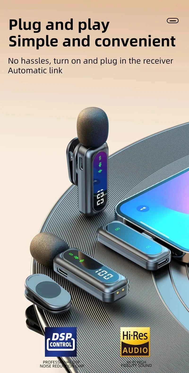 Microphone Lavalier magnétique sans fil, Portable, réduction du bruit, enregistrement Audio, type-c, pour iPhone15 16, Android, PC en direct