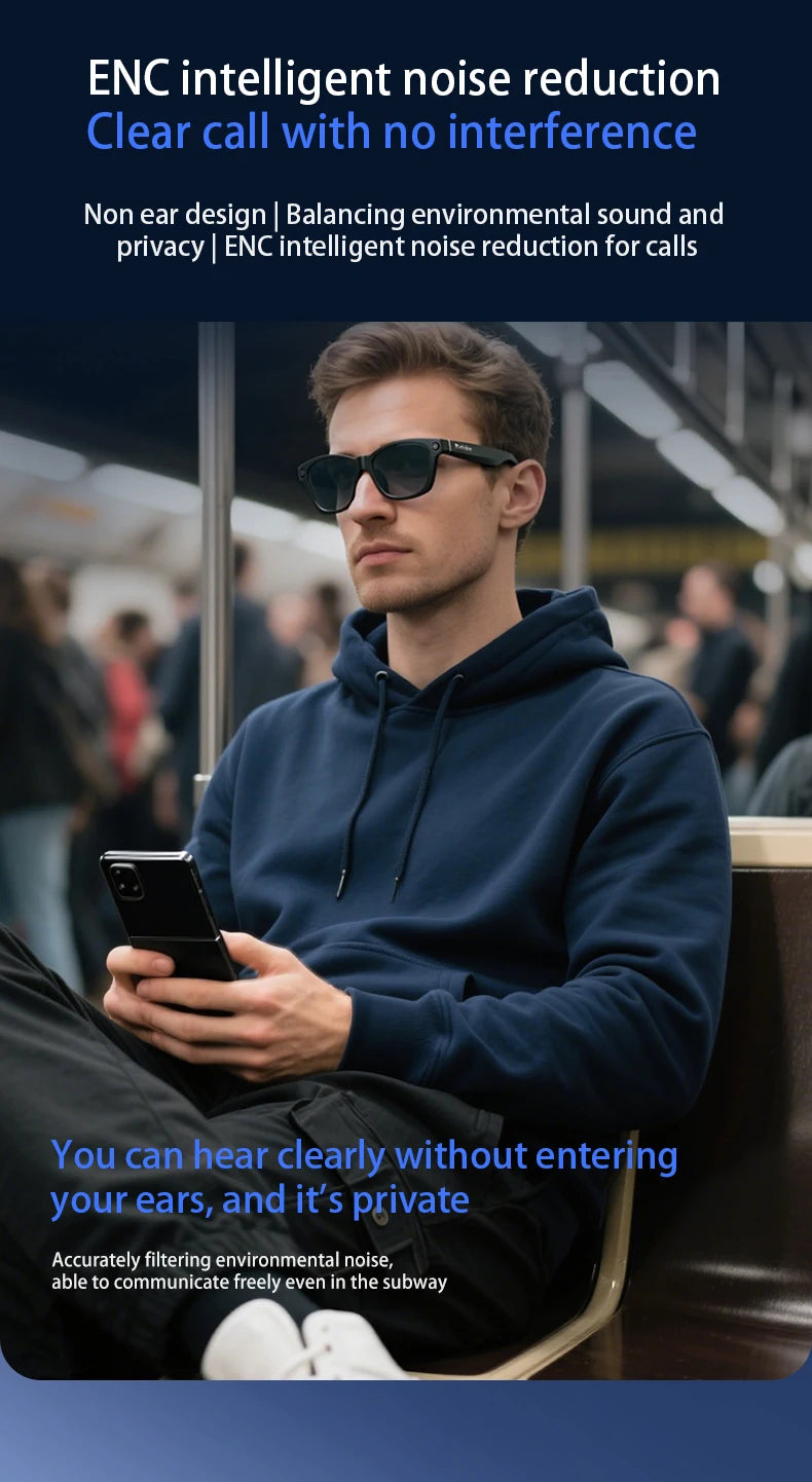 Blackview BV100 Lunettes intelligentes Bluetooth AI avec caméra d'enregistrement vidéo 8MP, lunettes de soleil avec traduction en temps réel, WiFi et BT 5.4