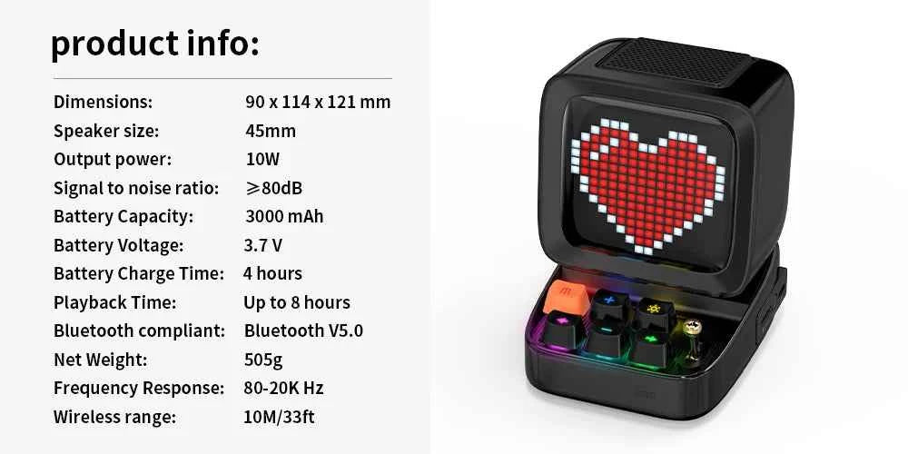 Divoom Ditoo – haut-parleur Portable Bluetooth rétro Pixel Art, alarme-réveil, panneau d'affichage LED, cadeau d'anniversaire, décoration de la maison