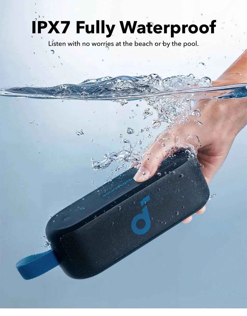 Soundcore Select 3 Haut-parleur extérieur, 16 W, technologie BassUp, autonomie de 20 heures, étanche IPX7