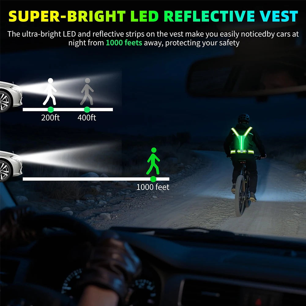 Gilet de course Étanche Réfléchissant LED Sécurité Nocturne