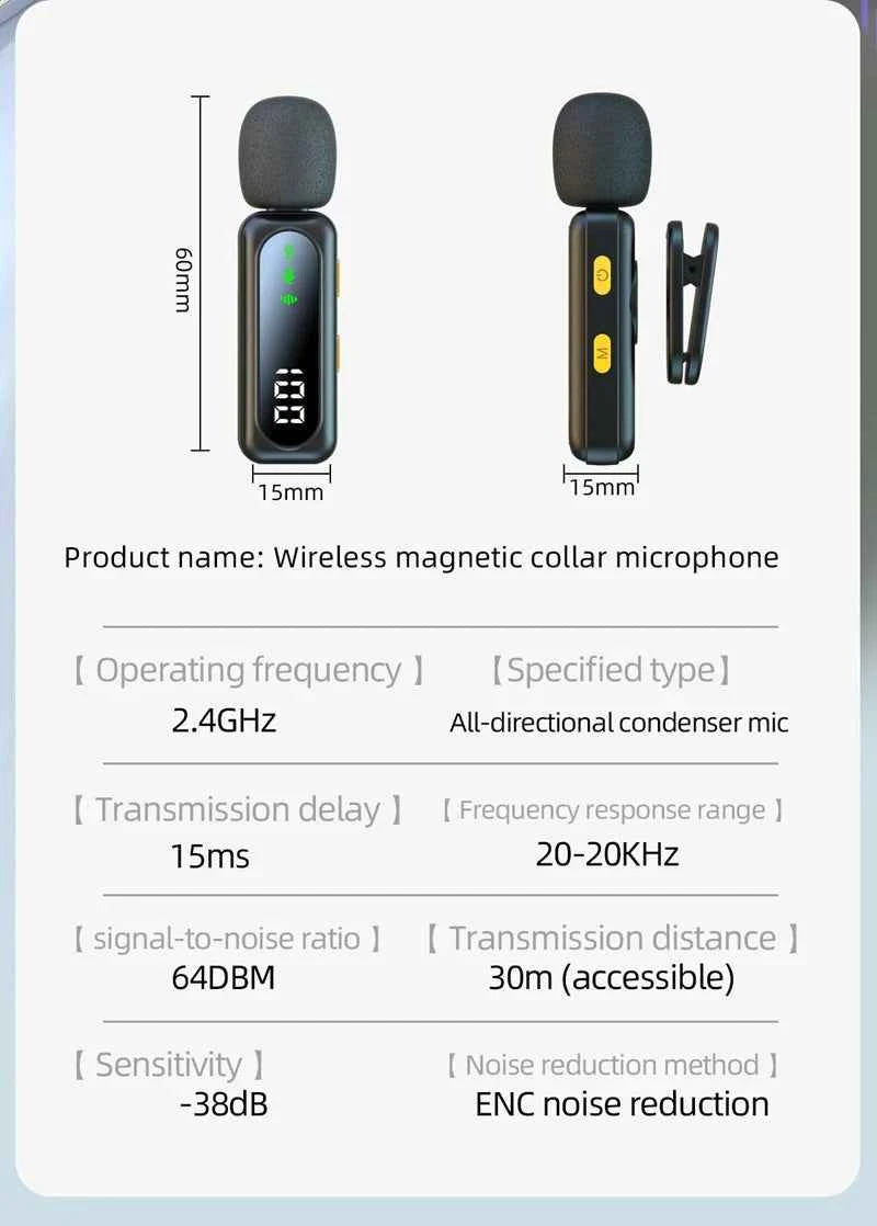 Microphone Lavalier magnétique sans fil, Portable, réduction du bruit, enregistrement Audio, type-c, pour iPhone15 16, Android, PC en direct