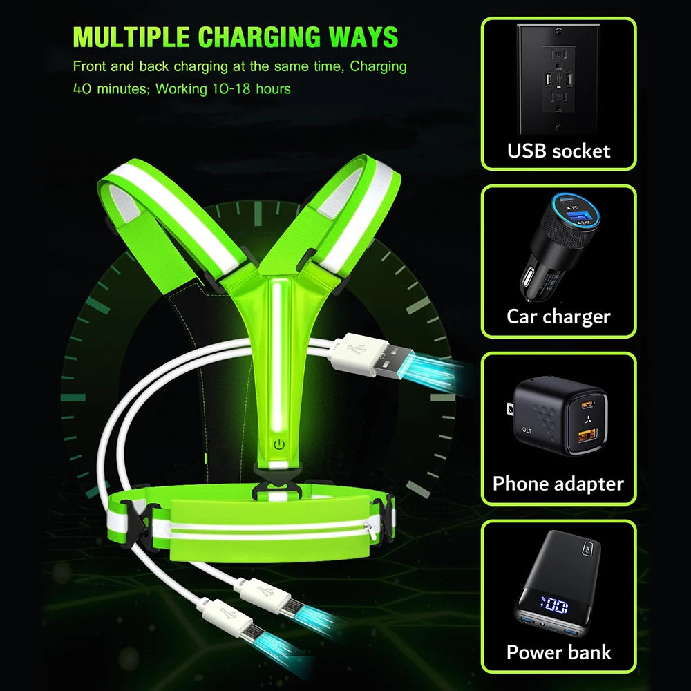 Gilet de course Étanche Réfléchissant LED Sécurité Nocturne