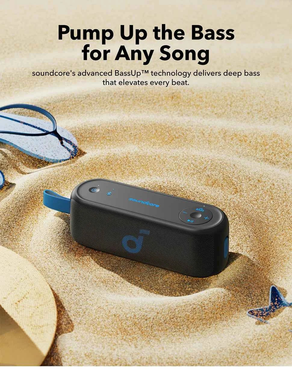 Soundcore Select 3 Haut-parleur extérieur, 16 W, technologie BassUp, autonomie de 20 heures, étanche IPX7