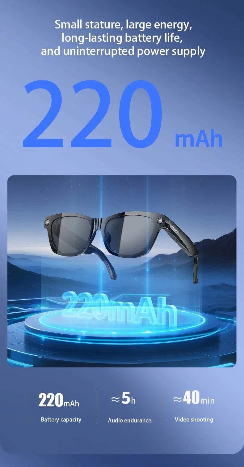 Blackview BV100 Lunettes intelligentes Bluetooth AI avec caméra d'enregistrement vidéo 8MP, lunettes de soleil avec traduction en temps réel, WiFi et BT 5.4