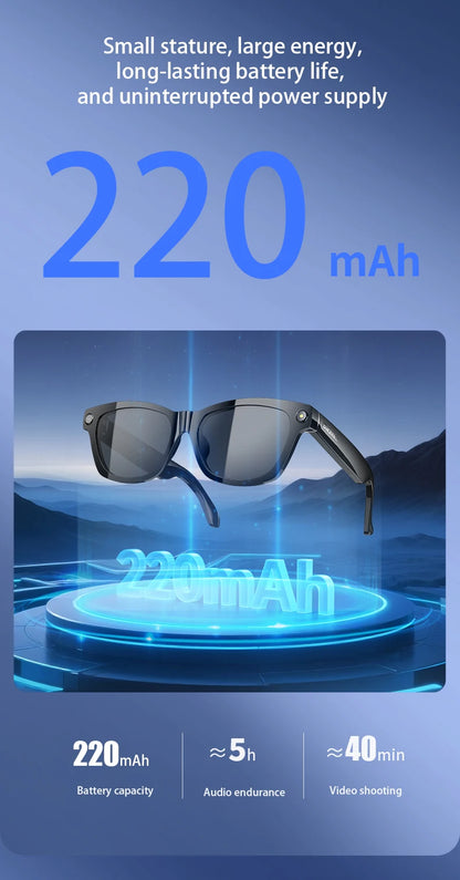 Blackview BV100 Lunettes intelligentes Bluetooth AI avec caméra d'enregistrement vidéo 8MP, lunettes de soleil avec traduction en temps réel, WiFi et BT 5.4