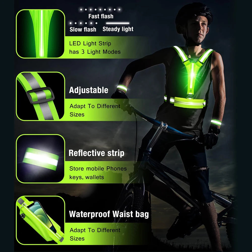 Gilet de course Étanche Réfléchissant LED Sécurité Nocturne
