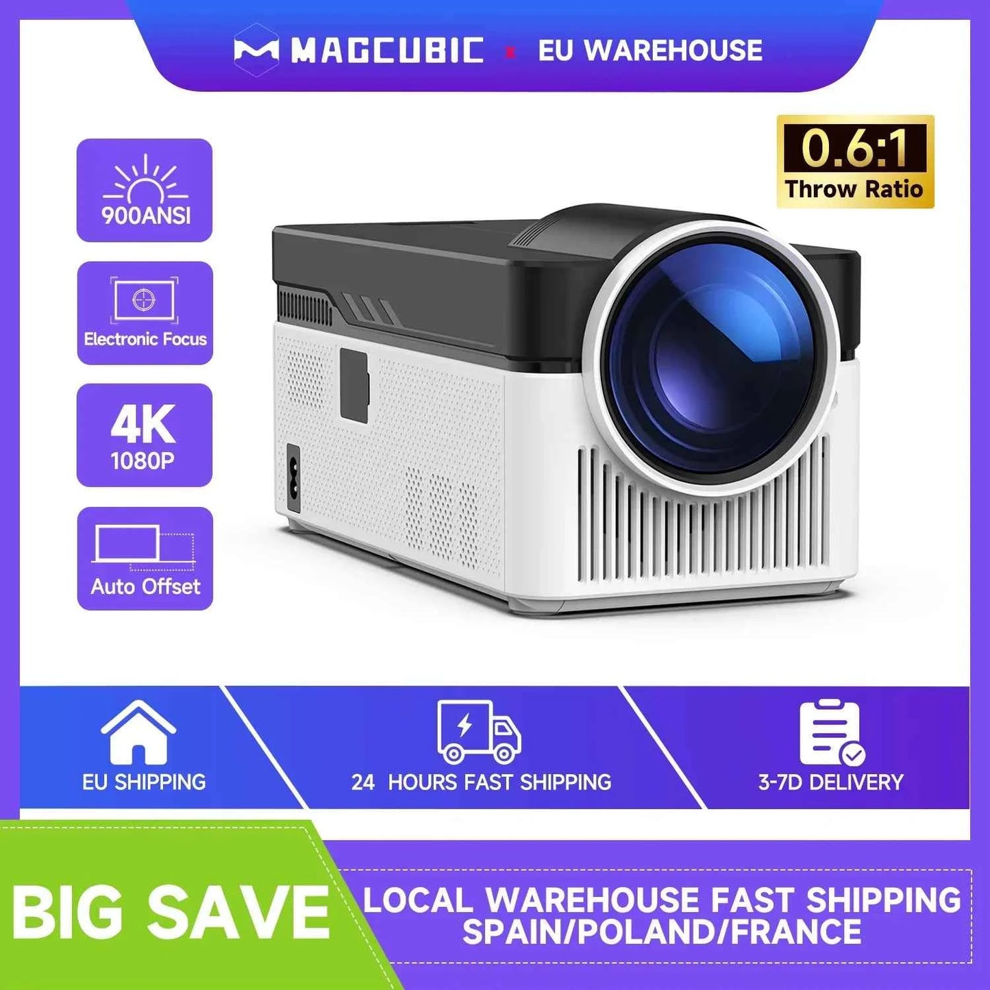 Magcubic-Projecteur HY450 à jet ultra court, avec décalage automatique 1080P 8K, mise au point électronique 900 ANSI WiFi6 BTAllemands Allwinner H716 Voice