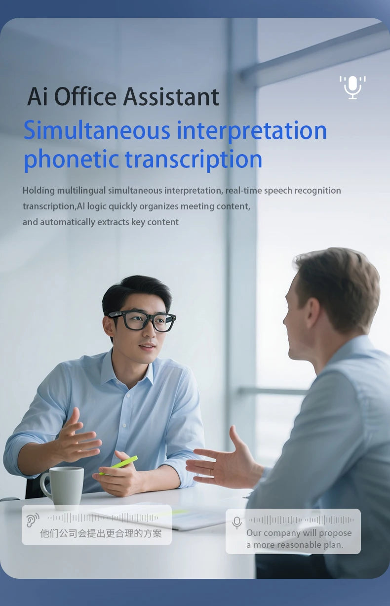 Blackview BV100 Lunettes intelligentes Bluetooth AI avec caméra d'enregistrement vidéo 8MP, lunettes de soleil avec traduction en temps réel, WiFi et BT 5.4