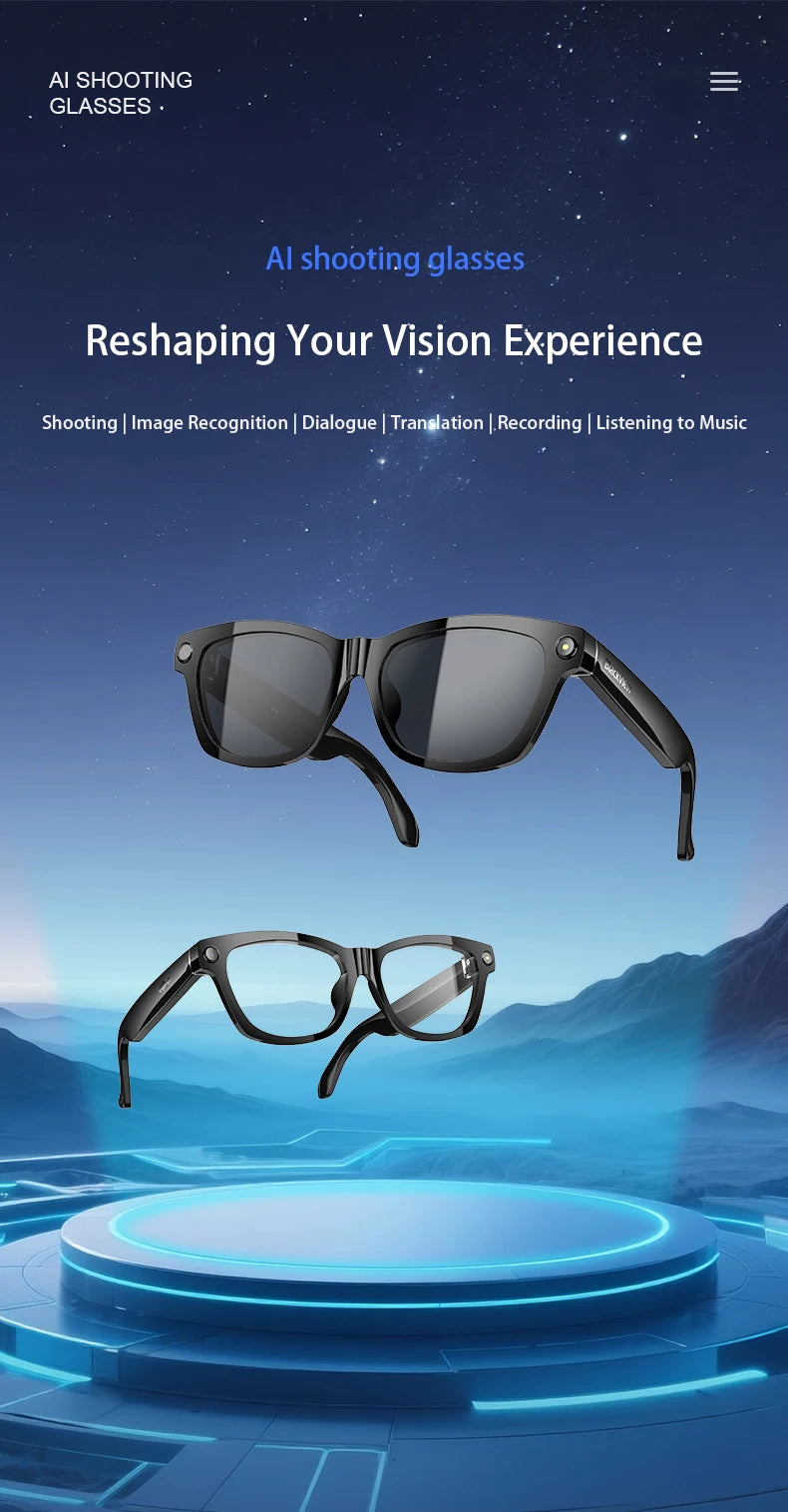 Blackview BV100 Lunettes intelligentes Bluetooth AI avec caméra d'enregistrement vidéo 8MP, lunettes de soleil avec traduction en temps réel, WiFi et BT 5.4