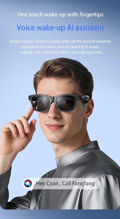 Blackview BV100 Lunettes intelligentes Bluetooth AI avec caméra d'enregistrement vidéo 8MP, lunettes de soleil avec traduction en temps réel, WiFi et BT 5.4