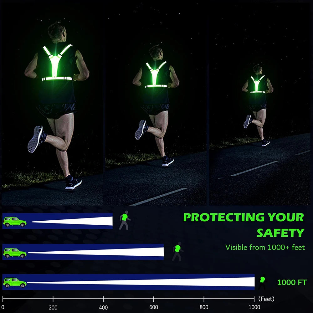 Gilet de course Étanche Réfléchissant LED Sécurité Nocturne