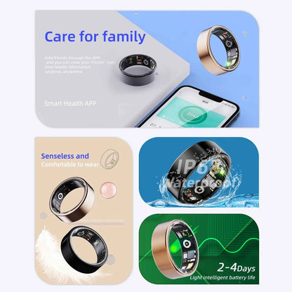 Anneau intelligent 2025 Smartring surveillance de la santé IP68 étanche Modes multi-sports Bluetooth traqueur de sommeil doigt smartring pour hommes