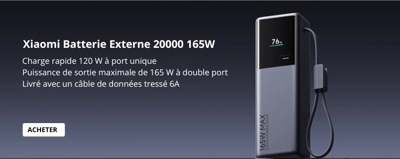 xiaomi batterie externe 165w 10000 pb1165mi cable USB C integre affichage led chargeur portable pour macbook iphone 15 xiaomi 14 pro tresse 6a
